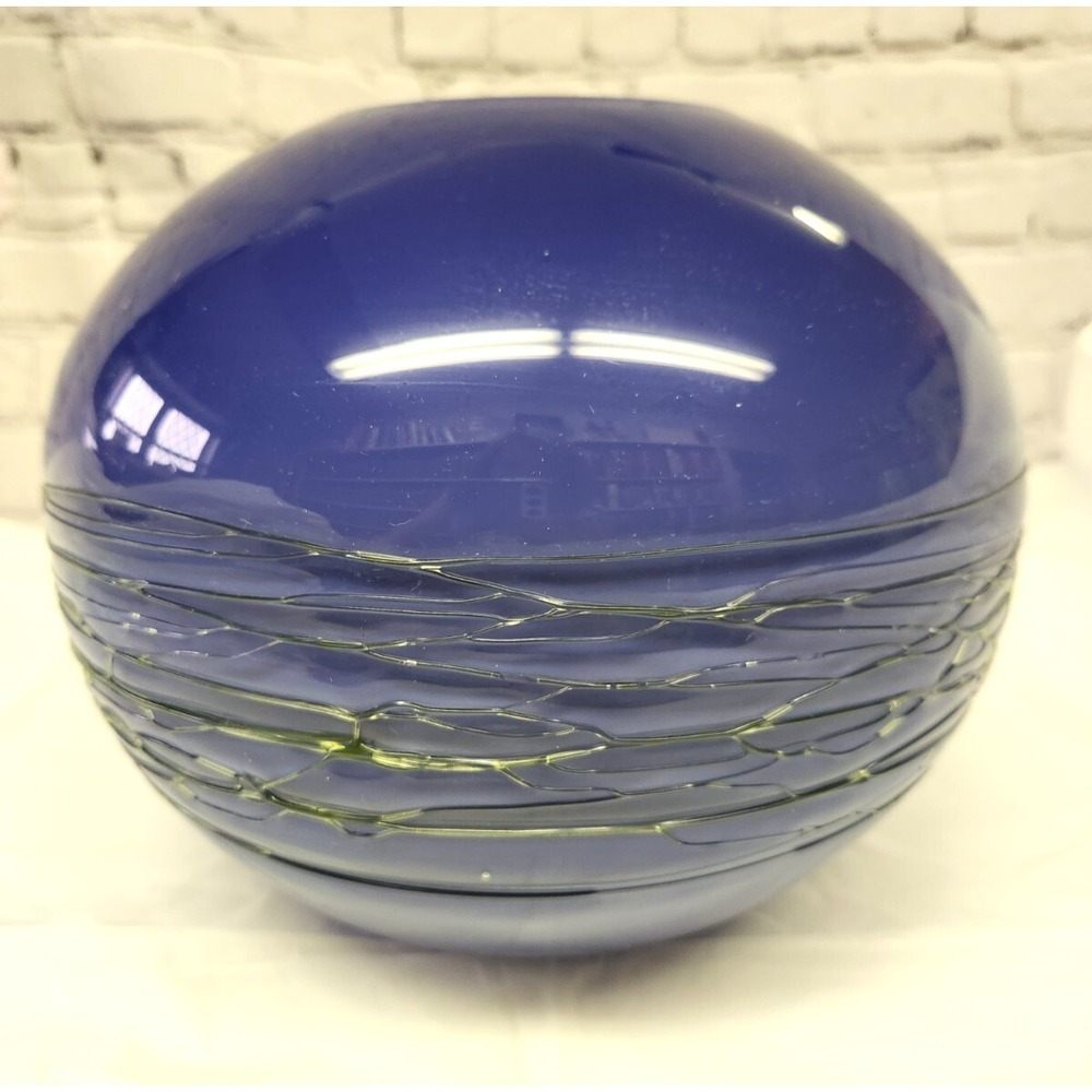 Exquisite Handblown Italian Glass Vase Purple/ Blue Clear String Glass Art Deco
